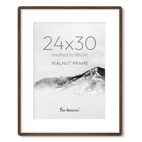 24x30 Picture Frame - Solid Walnut Wood Frames with HD Tempered Glass, Handcrafted Rounded Corner 24x30 Frame Matted to 18...