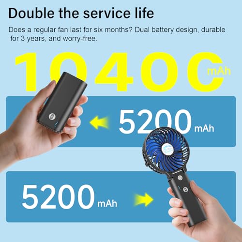 HandFan 10400mAh Powerful Handheld Fan, 40Hrs Long-Lasted Hand Fan Rechargeable, Mini Personal Fans Foldable, Heavy Duty B...
