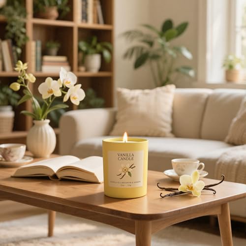 NORVENCE Vanilla Candle, Vanilla Scented Candles for Women, 10oz Soy Candles with Bamboo Lid for Home Scented, Birthday Gi...