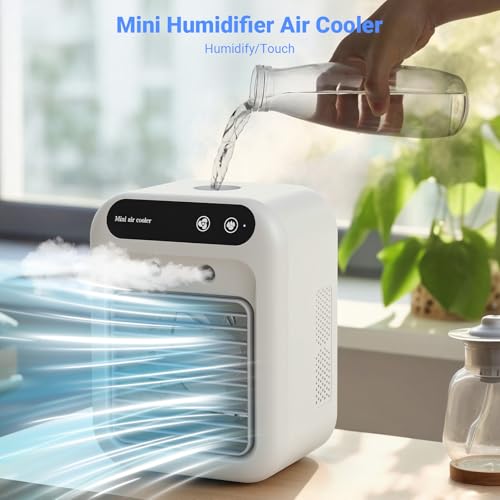 Portable Air Conditioner, Personal Cooling Fan with Humidifier, 2 Spray Modes, 2 Speeds, 4000mAh Rechargeable Battery, Qui...