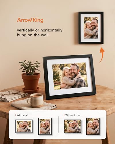 Arrow king 8x10 Black Picture Frame, Display Pictures 5x7 with Mat or 8x10 Without Mat, Wall or Tabletop Display with Stan...