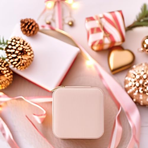 VLANDO Small Faux Leather Travel Jewelry Box Organizer Display Storage Case for Rings Earrings Necklace, Pink