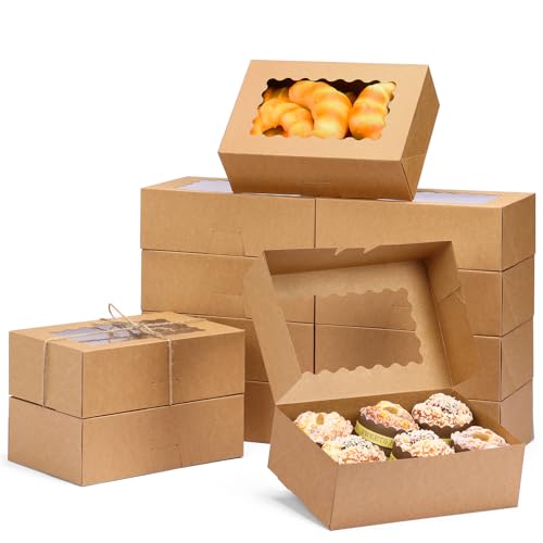Moretoes 28pcs Cookie Boxes with Window, 9x6x3 Inch Brown Bakery Boxes Pastry Containers for Chocolate Covered Strawberrie...