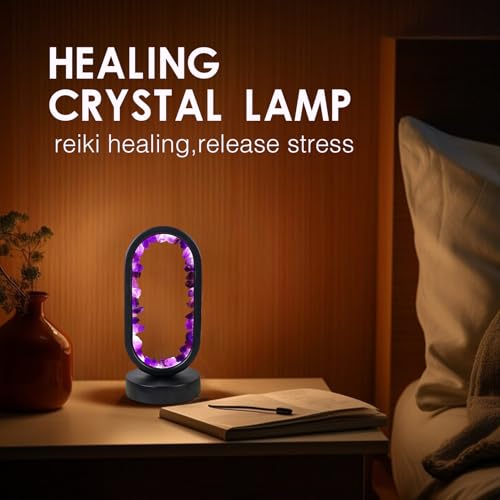 Runyangshi Crystal Lamp Amethyst Raw Stone Ellipse Night Lamp Natural Healing Crystal Night Light Table Lamp Base USB Port...