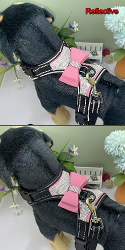 Newtensina 2pcs Bow Ties Bling Cute Dog Harness with Lead for Dog - Pink - S