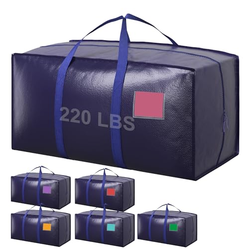 6 Pack Extra Large Heavy Duty Moving Bags with Reinforced Zipper & Wide Handles, Moisture-Resistant Storage Bins Packing C...