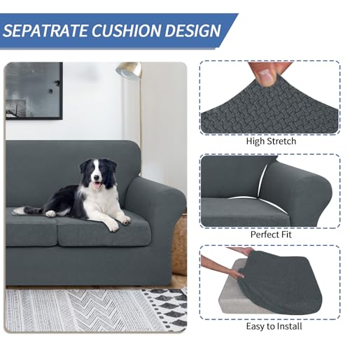 JIVINER 3 Pieces Couch Covers for 2 Cushion Couch Stretch Sofa Cover with 2 Extra Large Seat Cushion Covers Thick Fitted L...