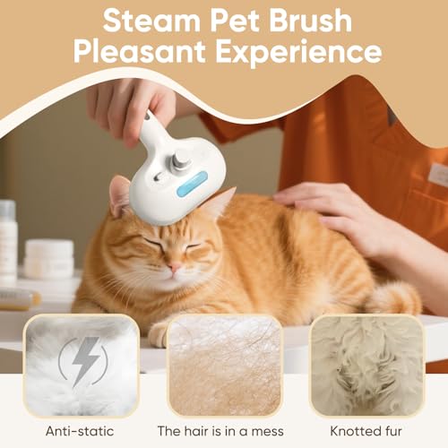 CRAFTIVIO 3-in-1 Cat Steam Brush – Pet Grooming & Shedding Comb with Gentle Steam Spray, One-Click Hair Release, Steam Pet...