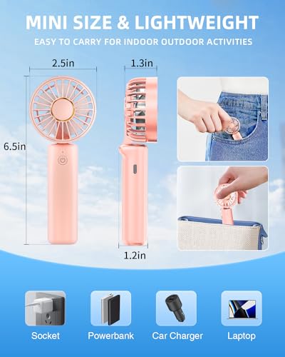 Hssio Portable Handheld Fan, Mini Desk Fan Foldable 1800mAh, 180° Ratotion, 3 Speeds, Ultra Quite, Up to 8H Long Use Time,...
