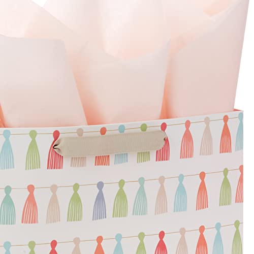 Hallmark Signature Studio 10" Large Gift Bag with Tissue Paper (Rainbow Tassels) for Birthdays, Promotions, Graduations, B...