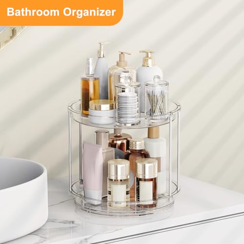 360 Rotating Makeup Organizer – 2 Tier Lazy Susan Turntable Organizer, Clear Bathroom Counter Organizer for Vanity, Spinni...