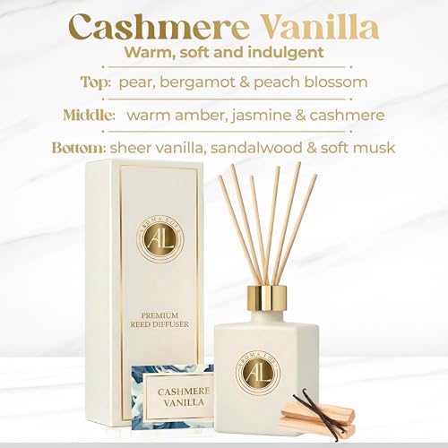 Aroma Loft White Reed Diffusers Sticks in Oil Set with Cashmere Vanilla Scent | Long-Lasting Reed Diffusers for Home, Offi...