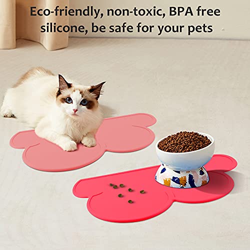 DesignSter Pet Food Mats–Dog Cat Feeding Mat Top Grade Cloud Silicone Pad Anti-Slip Waterproof Anti-Slip Bowl Placemat (Ruby)