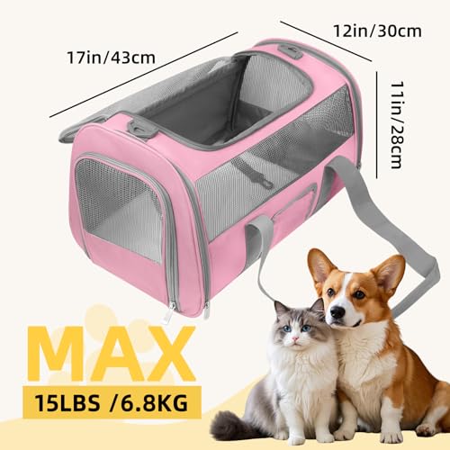 Seclato Soft Side Cat Carrier Airline Approved for Puppy Kitten Dog Carriers for Small Medium Cats Under 15lb, Collapsible...