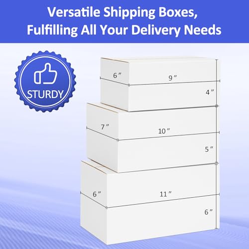 Eupako 12 Pack Small Shipping Boxes Assorted Sizes, White Corrugated Box Mailers, 9x6x4 & 10x7x5 & 11x6x6 4 PCS Each Small...