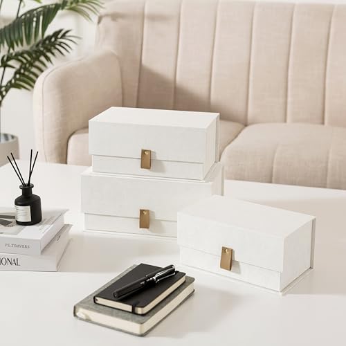 Soul & Lane Decorative Cardboard Storage Boxes with Lids - Set of 3, Memory Boxes for Keepsakes, Stacking Decorative Photo...