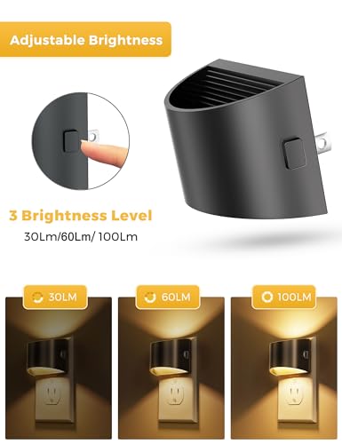 L LOHAS LED Night Lights Plug into Wall 2 Pack, Dusk to Dawn Sensor Nightlight, Brightness Adjustable, 3000K Soft White