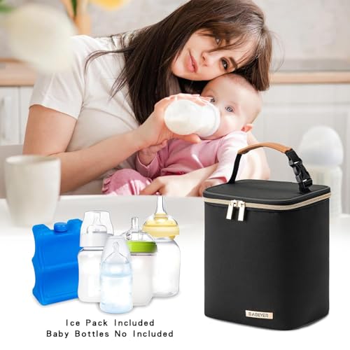 BABEYER Breastmilk Cooler Bag with Ice Pack Fits 4 Baby Bottles Up to 9 Ounce, Baby Bottle Cooler Bag Suitable for Nursing...