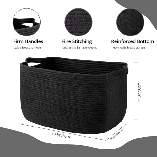 OIASKET Large Blanket Basket, Black Blanket Storage Living Room, Rectangle Woven Baskets for Storage Toys, Towels, Dirty C...