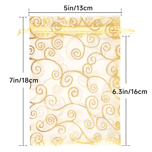 joycraft 50Pcs Organza Gift Bags - 5x7 In Gold Mesh Gift Drawstring Bags, Organza Party Favor Pouch for Valentine's Day, W...