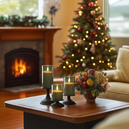 Amagic Green Glass Flameless Candles with Remote and Timer for St. Patrick's Day, Real Wax Battery Operated Candles, Flick...