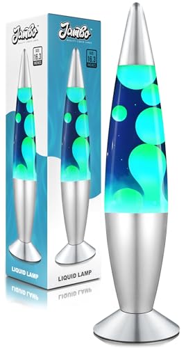 JAMBO 16" Beautiful Lamp- Blue with Yellow/Green Wax, Relaxing Liquid Light, Night Light Nightlight, Home Decor Living Roo...