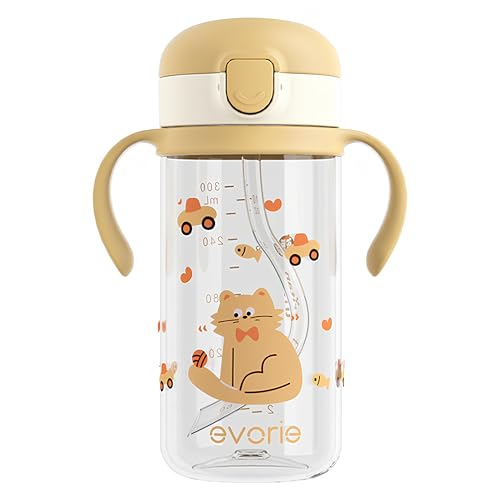 Evorie Tritan Spill Proof Toddler Straw Sippy Cup, 10 oz for Baby and Toddlers 1-3 Years Old, No Spill Straw Water Bottle ...