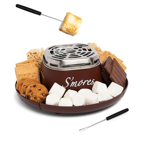 Nostalgia Tabletop Indoor Electric S'mores Maker - Smores Kit With Marshmallow Roasting Sticks and 4 Trays for Graham Crac...