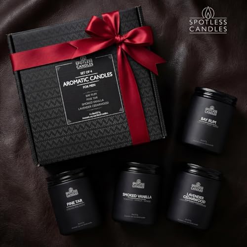 Scented Candles for Men - Soy Candles in Gift Box & Protective Shipper - Men Candle Set x 4 - Cedarwood & Lavender/Bay Ru...