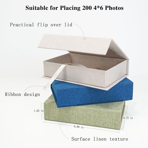 Vienrose Linen 4" x 6" Photo Cases and Postcard Keeper Storage Container Box 1Pcs for Photo, Postcard, Decorative Paper, B...