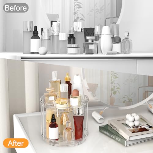 360 Rotating Makeup Organizer – 2 Tier Lazy Susan Turntable Organizer, Clear Bathroom Counter Organizer for Vanity, Spinni...