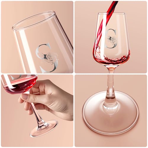 Mothers Day Gifts for Mom Grandma Wife Daughter Her, Personalized Initial Wine Glasses Custom Gift, Birthday Gifts for Wom...