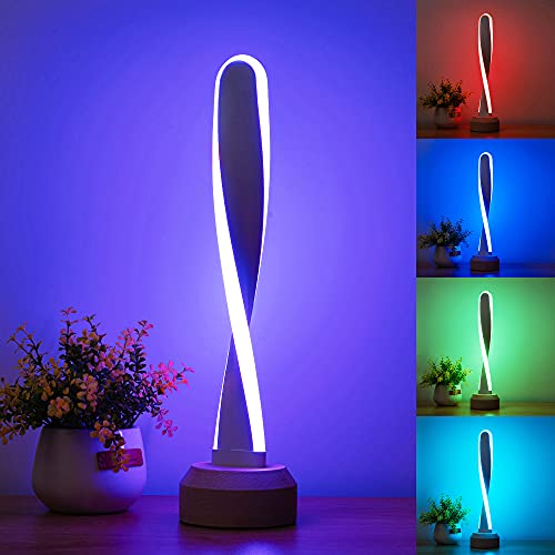LONRISWAY Modern Wooden RGB Table Lamp with 7 Color-Changing Lights, Natural Beech Bedside Lamp for Bedroom, Living Room, ...