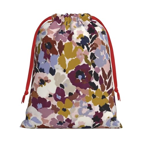 Hayyett Abstract Floral Motif Flower Soft Velvet Christmas Drawstring Bag Reusable Wrapping Sack Xmas Party Present Bag