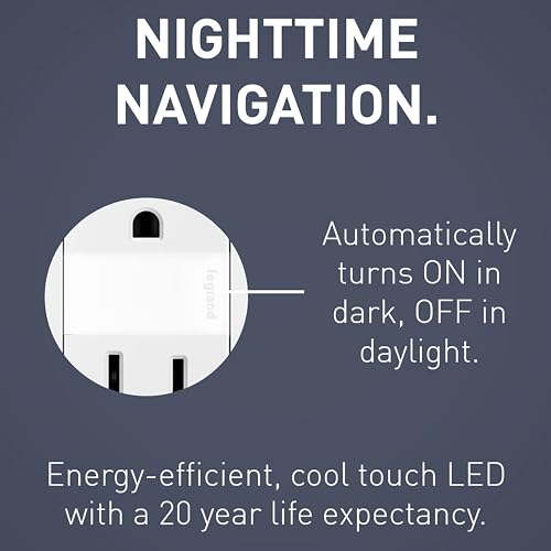 Legrand radiant Adjustable LED Night Light Outlet, Nightlight Electrical Outlets, Tamper Resistant, Safe for Kids, White, ...