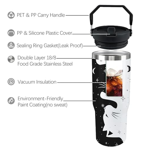Ztuhjvy Cat Tumbler with Lid and Straw 30oz Stainless Steel Cute Water Bottle Cup Funny Cat Gifts for Women