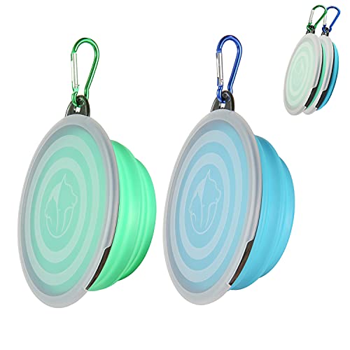 SLSON Collapsible Bowl with Cover Lids,2 Pack Dog Travel Bowls Portable Foldable Cat Water Dish Bowl for Pets Walking Park...