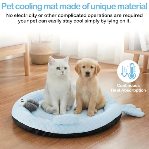 Hillban Cat Cooling Mat Fish Shaped Pet Cooling Mat for Cats or Small Dogs 24.8'' x 20.47'' Cat Cool Bed Soft and Comforta...