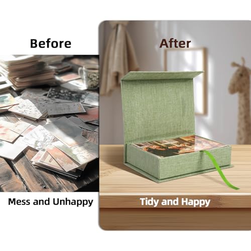 Hiwhy Linen Photo Storage Box, 5 x 7 Inch Memory Keepsake Organizer with Transparent Window, Stylish Photo Box for Storing...