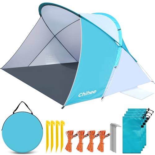 Chihee Pop-Up Beach Tent for 1-2 Person UV Protection Silver Coated Fabric Portable Sun Shelter,Crossed Fiberglass Poles W...