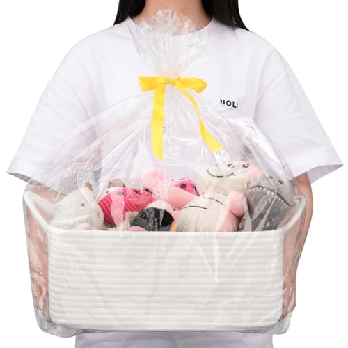 OIAHOMY Woven Basket, Gift Basket Empty with Gift Bags and Ribbons, Rope Baskets for Baby Showers, Storage Baskets with Ha...