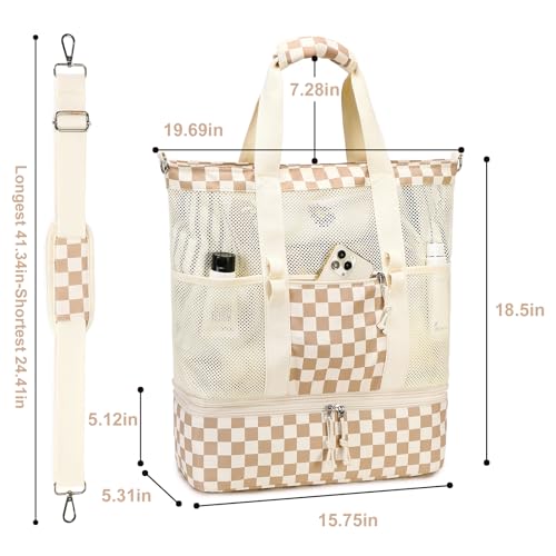 Bluboon Mesh Beach Tote Bag with Cooler Compartment Insulated Detachable Picnic Bag with Zipper and Pocket Pool Bag for Women