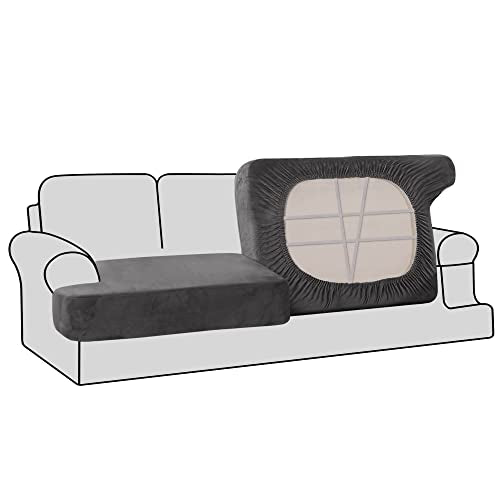 H.VERSAILTEX Stretch Velvet 2 Piece T Cushion Sofa Slipcovers - Individually Fitting Cushion Covers for 2 Cushion Couch - ...