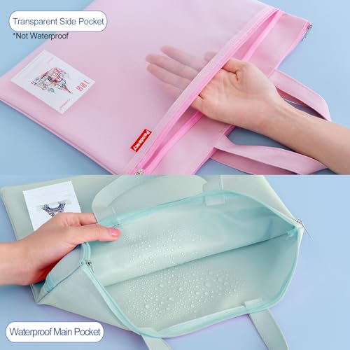 Pendancy Mesh Zipper Pouch 11x13.7 in, 2 pcs Large Double Pocket Waterproof File Bag with Handle, A4 Size Foldable Documen...
