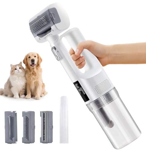 [2026 Version]Dog Vacuum for Shedding Grooming- 5 in 1 Cleaning Slicker Brush for Dogs & Cats Deshedding Vacuum Brush with...
