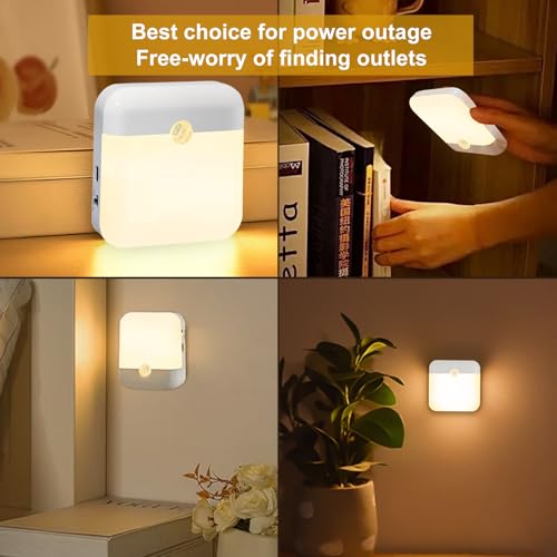 QIHANS 2 Pack Motion Sensor Night Light, Rechargeable Battery Night Lights Warm White, Portable Mini Motion Activated Nigh...