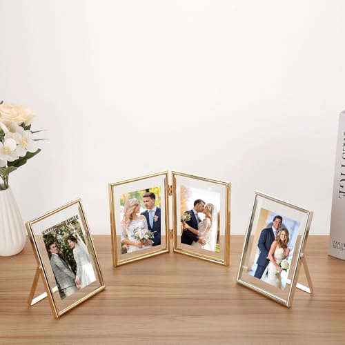 GorYeeFine Gold 7x5 Floating Frame(Horizontal) 2pack for Photo Sizes(3.5x5'',4x6''),Classy Gold Frames Tabletop/Shelf disp...