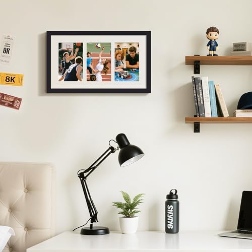 upsimples 8x14 Collage Picture Frame, Display Pictures 3 4x6 with Mat or 8x14 Without Mat, Wall Hanging 3 4x6 Picture Fram...