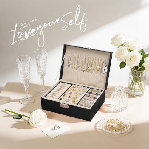 Homeanda Jewelry box 2 layer Jewelry box Leather Jewelry boxes for Women Girls Teens Jewelry organizer box Jewelry Storage...