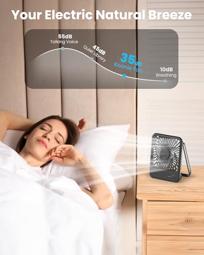 Koonie Desk Fan, Ultra Quiet 2.5-11h Battery Operated Small USB Fan with Strong Wind, 180° Tilt Folding and 3 Speeds Adjus...
